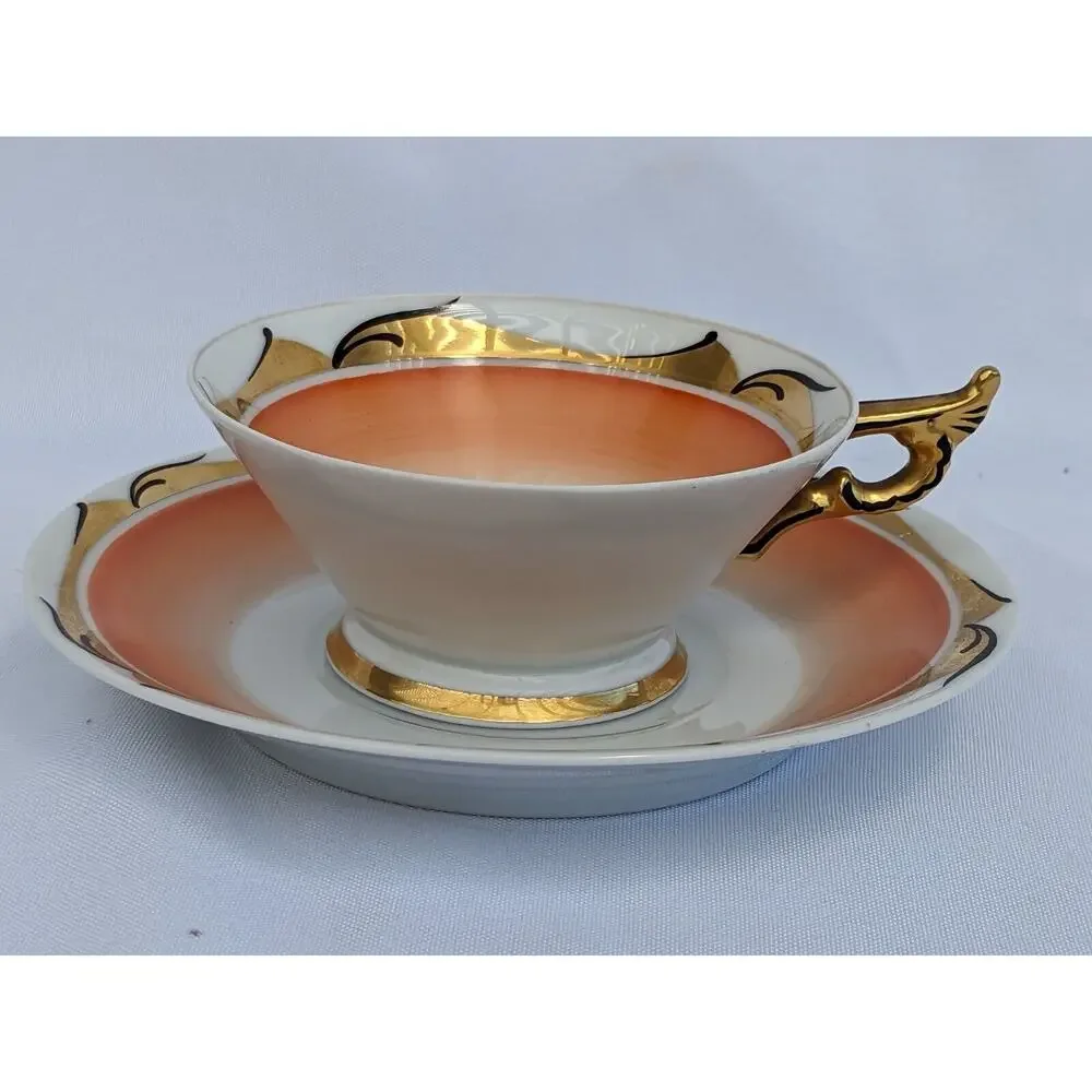 Vintage August Roloff Deutsche Wertarbeit Porcelain Cabinet Teacup Art Deco 1930